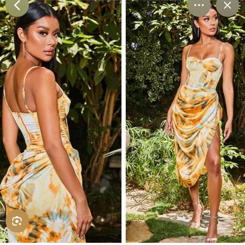 PrettyLittleThing Asymmetrical Orange Tie-Dye Dress